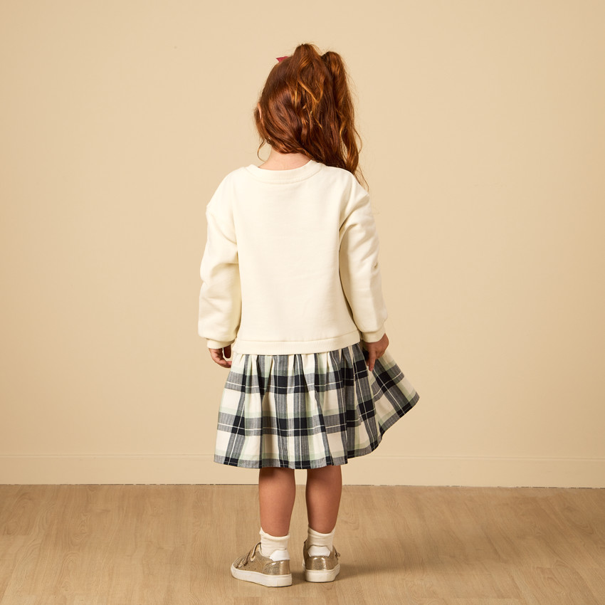 Vestido efecto 2 en 1 de dos materiales a cuadros para niña 