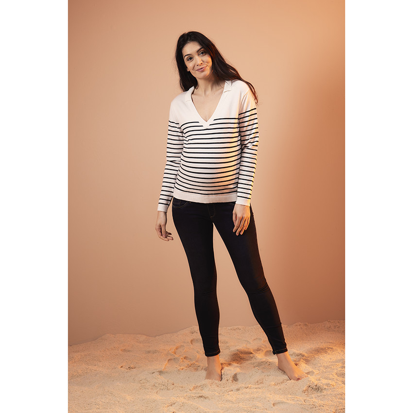 Pull de grossesse en tricot esprit marinière  