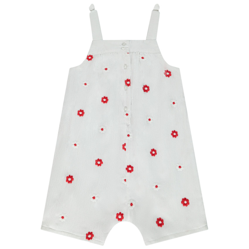 Combinaison corta bordada de flores efecto crêpe para bebé niña 