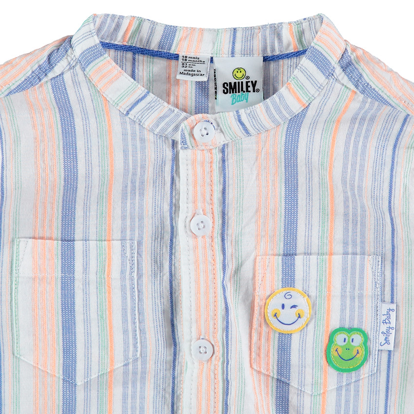 Camisa de algodón de rayas all over y parches Smiley  Additional Camisa de algodón de rayas all over y parches Smiley