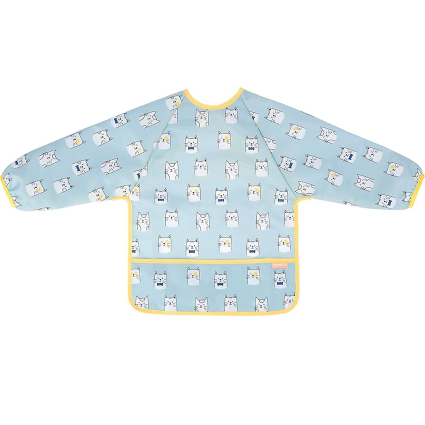 Babero manga larga estampado gatitos azul 