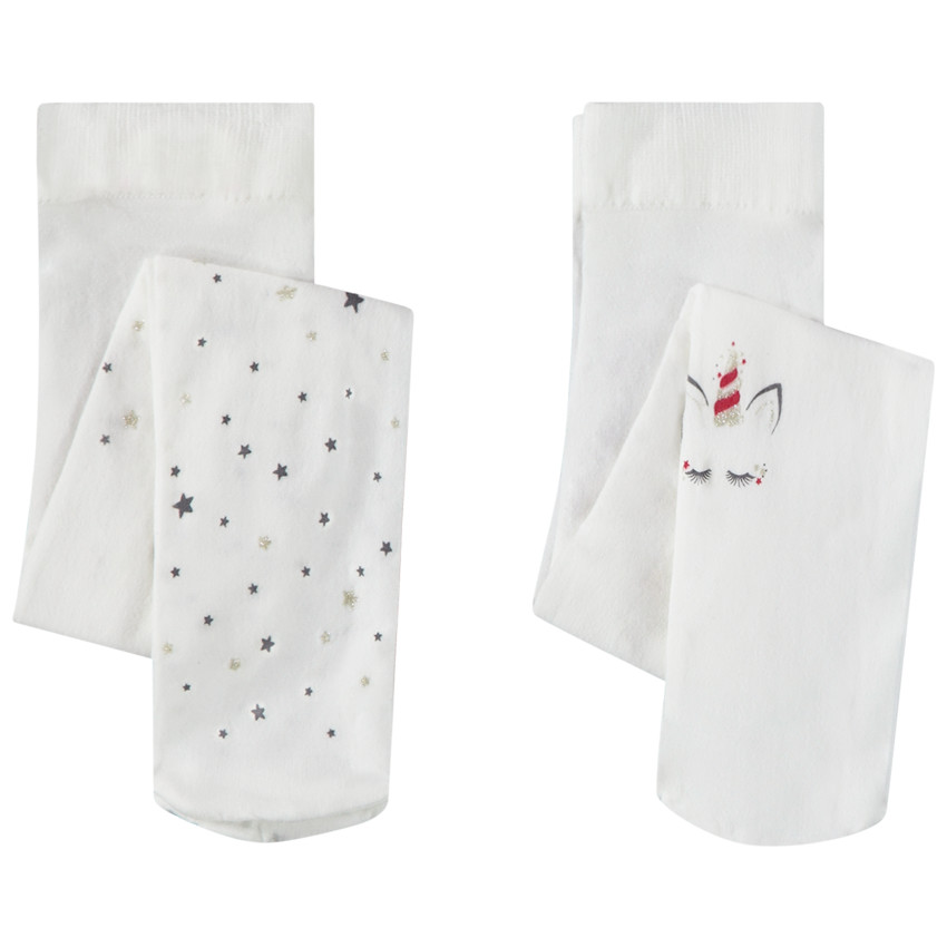 Pack de 2 pares de leotardos gruesos con estampado de unicornio para bebé niña Main Pack de 2 pares de leotardos gruesos con estampado de unicornio para bebé niña