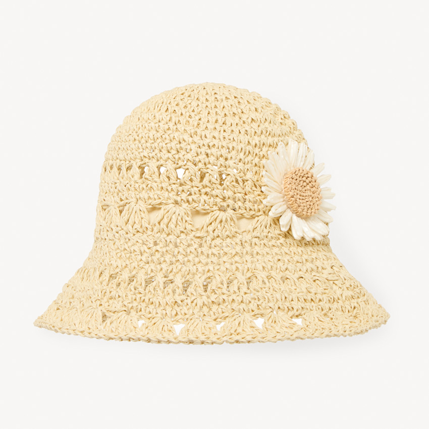 Sombrero de paja con flores de rafia para niña 
