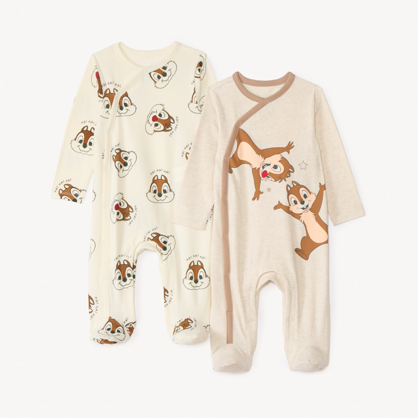 Conjunto de 2 pijamas Tic y Tac de Disney para bebé niño con aperturas diferentes según la edad. 