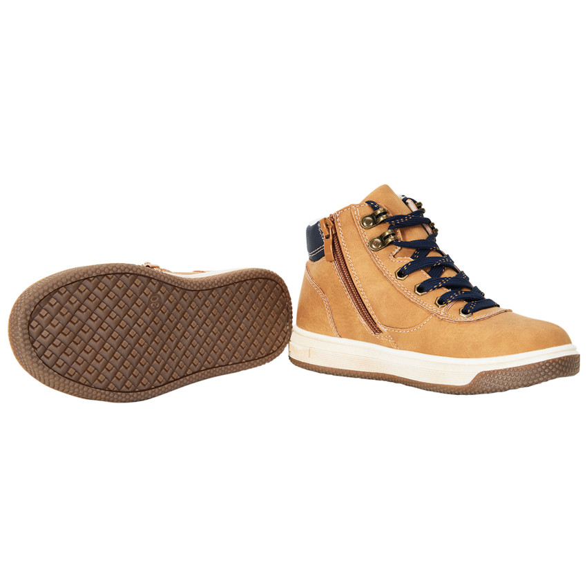 Botines camel con cordones y cremallera para niño 