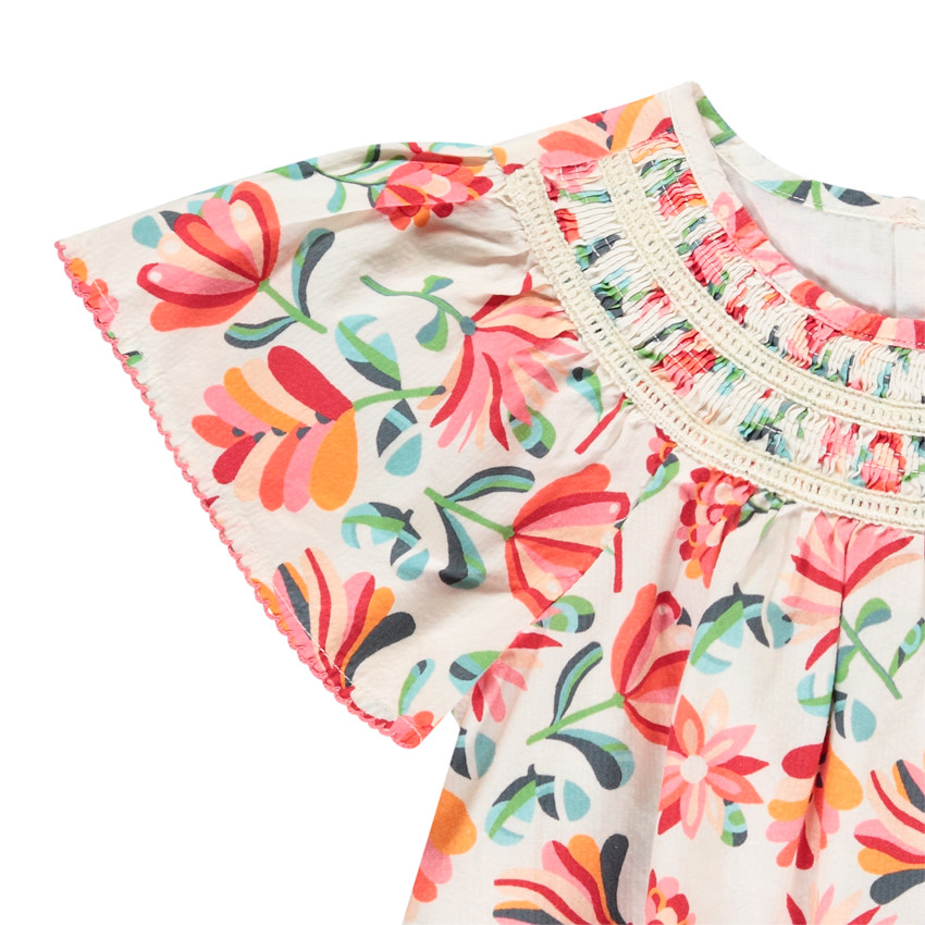 Túnica de manga corta acampanada con estampado floral para niña 