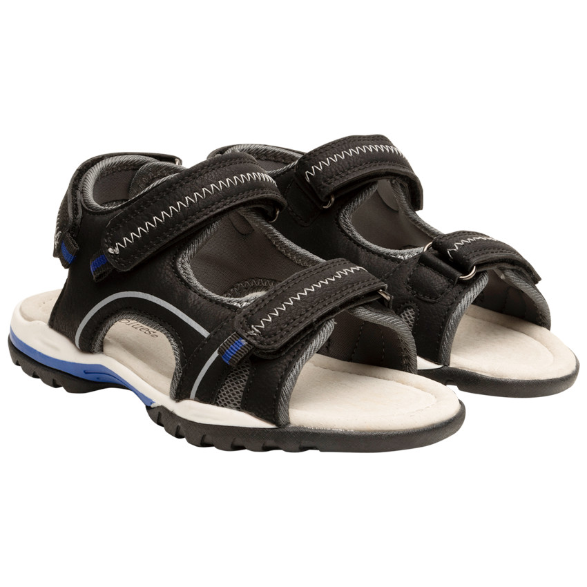 Sandalias de velcro en cuero sintético con detalles azules para niño 