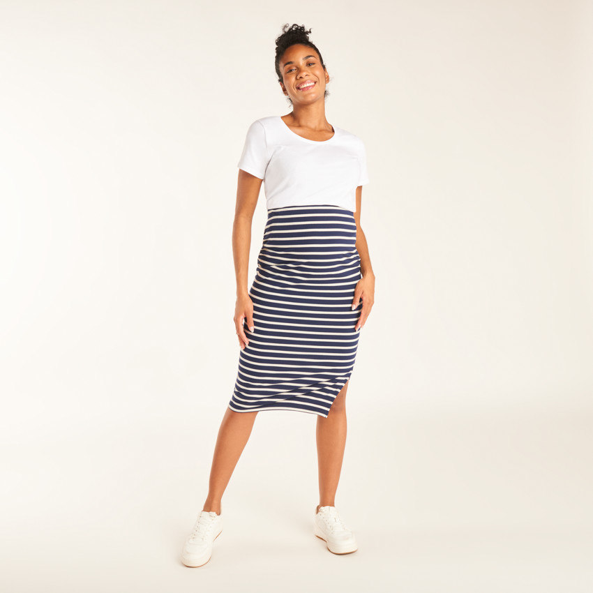 Falda larga ajustada a rayas para mujer 