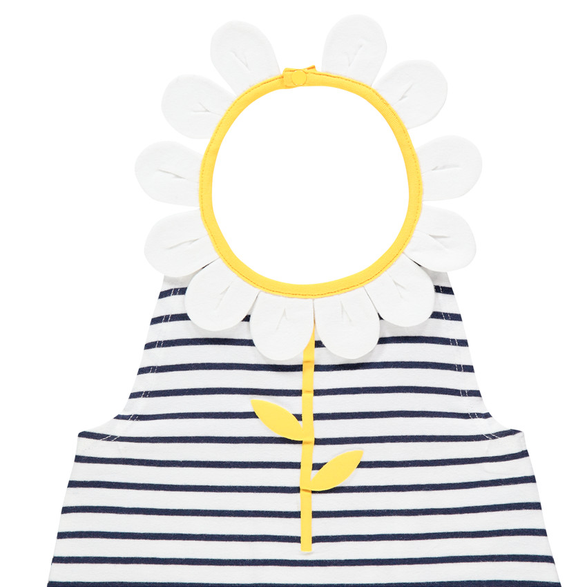 Camiseta sin mangas a rayas con cuello de flor en relieve 