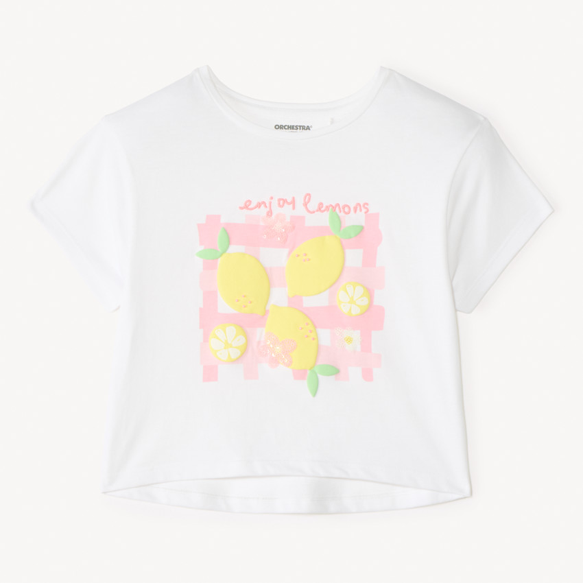 Camiseta de manga corta con estampado 3D de limón para niña 