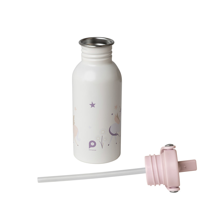 Gourde isotherme avec paille 500ml Licorne écru 