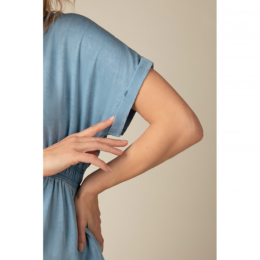 Vestido camisa de maternidad efecto denim con mangas cortas 