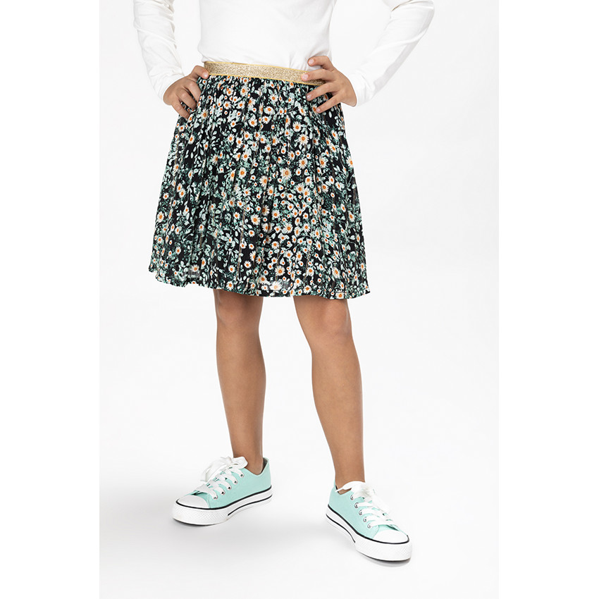 Falda corta en gasa de viscosa con estampado floral para niña 