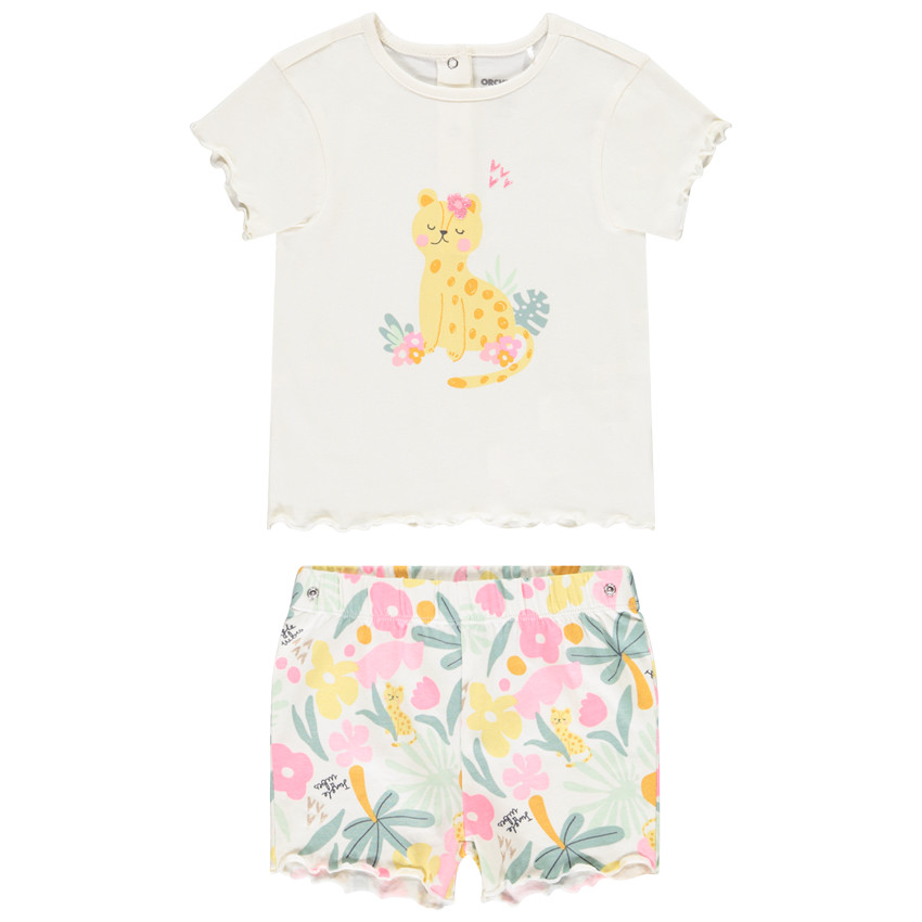 Conjunto pelele corto con estampado de leopardo para bebé niña con aperturas según la edad 