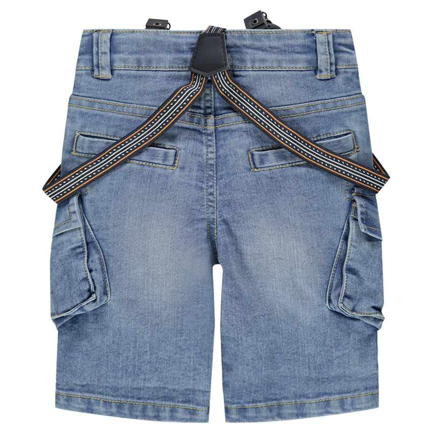 Bermudas vaqueras con efecto desgastado con bolsillos y tirantes desmontables 