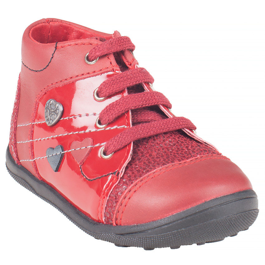 Botines rojos de cuero con cordones para niños 