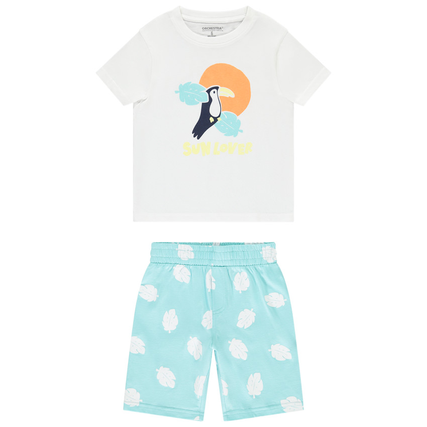 Conjunto de 2 piezas con bermudas estampadas de hojas para niño 