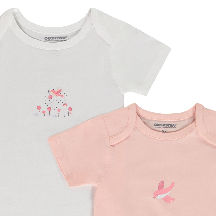 Pack de 5 bodies manga corta fantasía para bebé niña con diferentes aperturas según la edad 