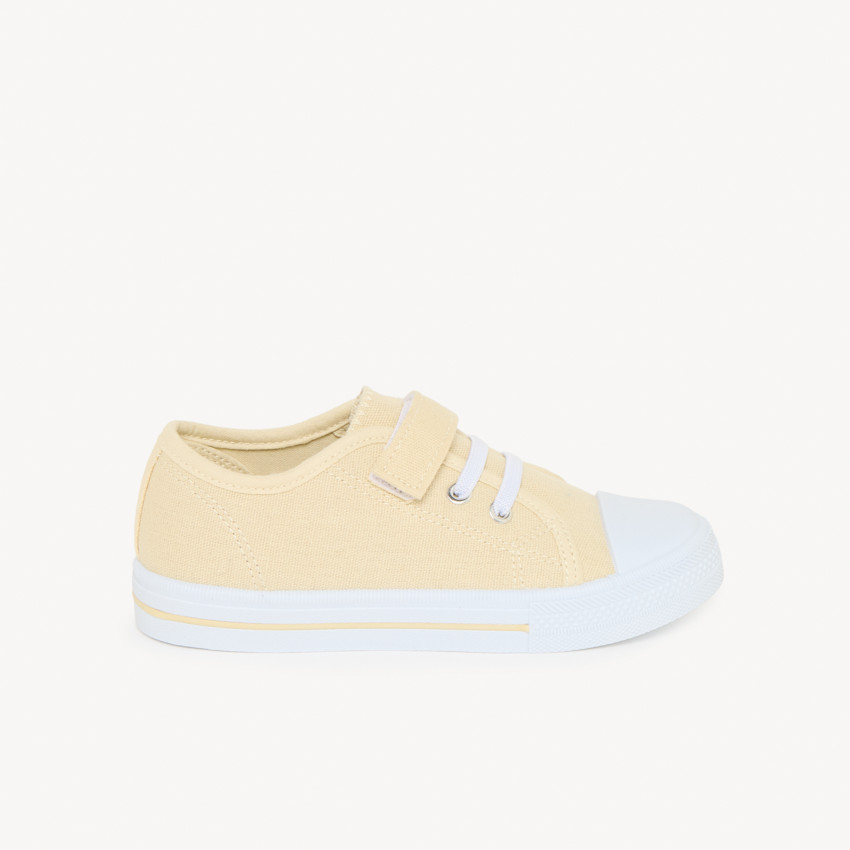 Zapatillas bajas de lona con cordones elásticos y velcro niño 