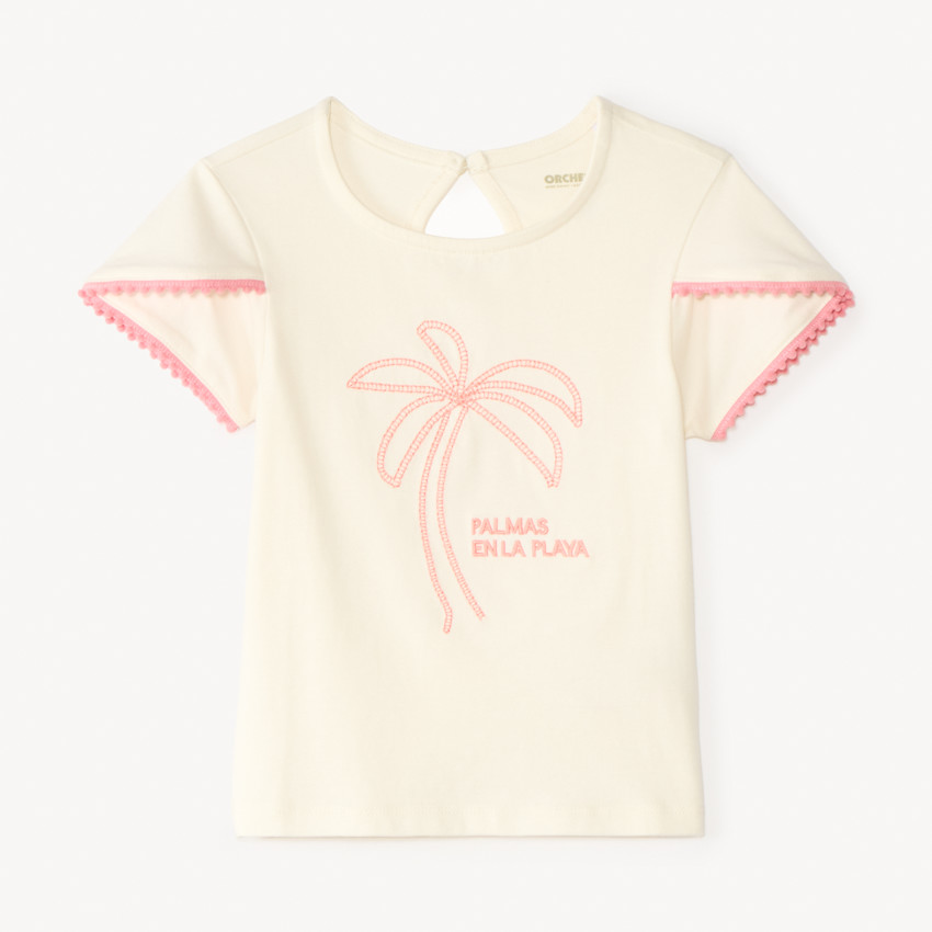 Camiseta de manga corta cruzada con bordado de palmera para bebé niña 