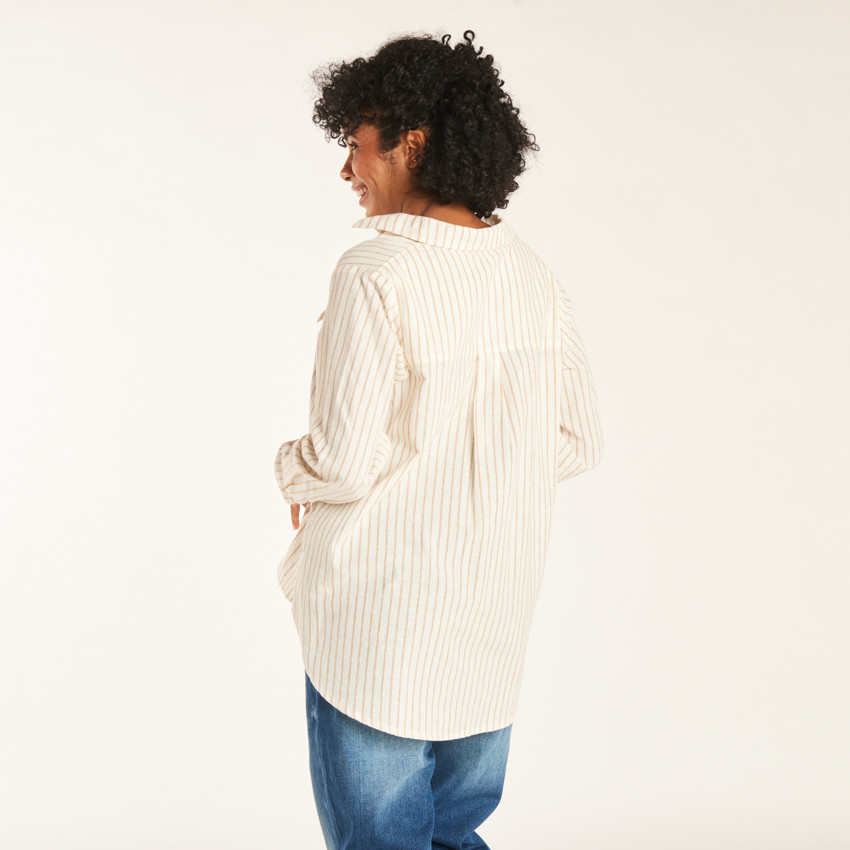 Camisa de manga larga de embarazo y lactancia a rayas con bolsillo 