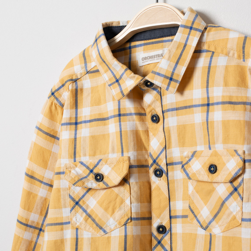 Chemise manches longues à carreaux et poches 