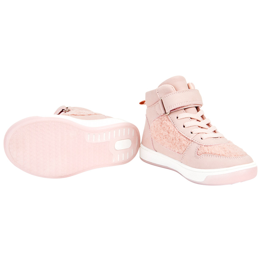 Zapatillas altas de lona rosa con lacitos y velcro para niña 