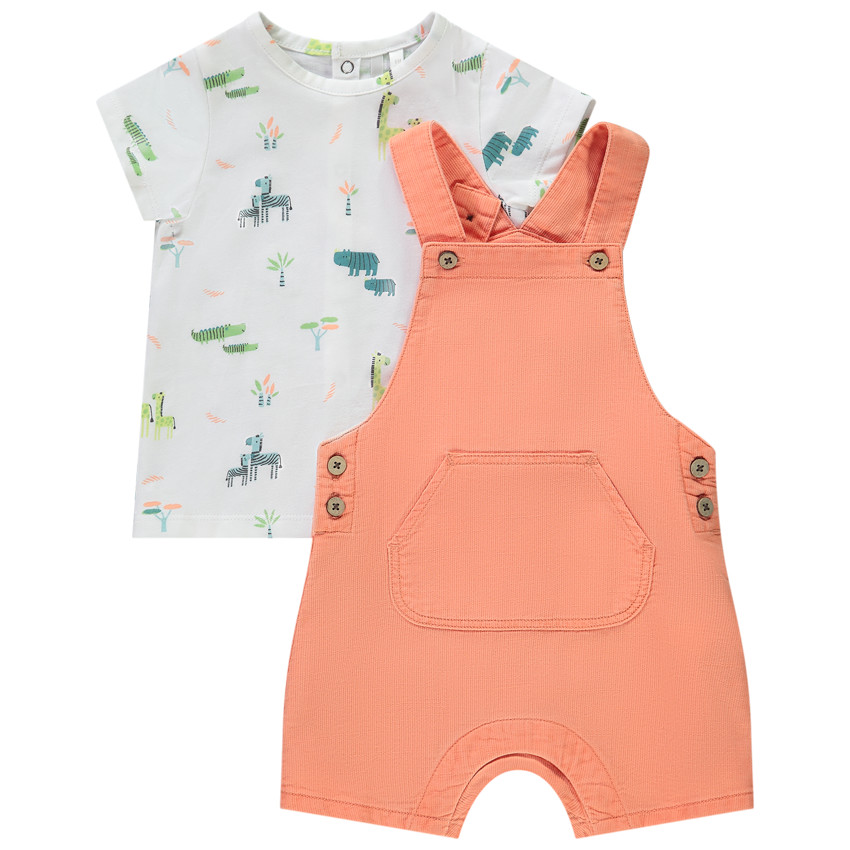 Conjunto 2 piezas peto corto + camiseta estampada para bebé niño 
