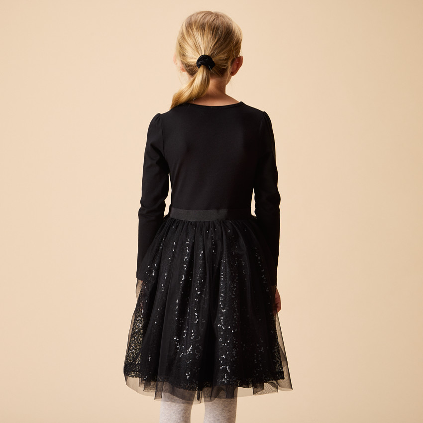 Vestido de fiesta de manga larga efecto 2 en 1 con lentejuelas para niña 