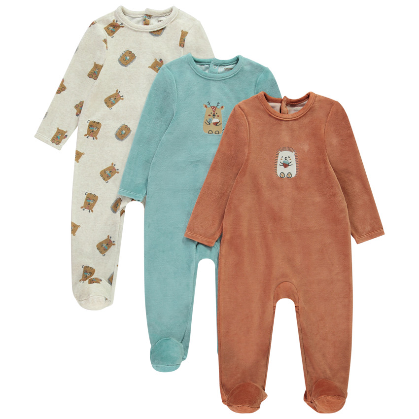 Pack de 3 peleles de terciopelo con animales para bebé niño con aperturas diferentes según la edad 