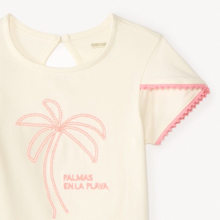 Camiseta de manga corta cruzada con bordado de palmera para bebé niña 