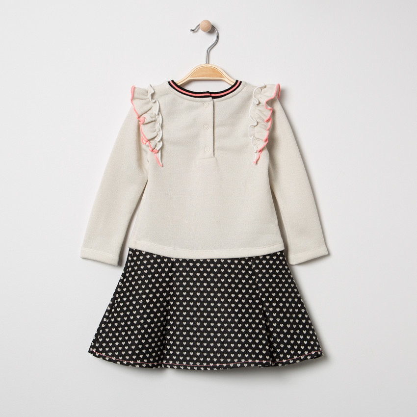 Vestido con manga larga y efecto 2 en 1 con volantes y corazones estampados 