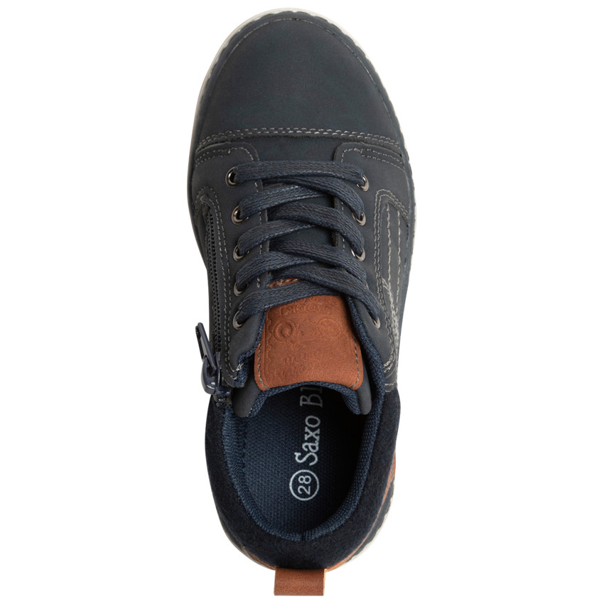 Zapatillas bajas azul marino con cordones y cremallera lateral para niño 