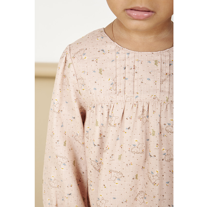 Vestido de manga larga de gasa con estampado de ciervo para bebé niña 