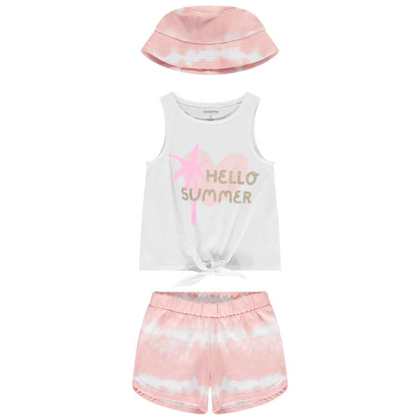 Conjunto de 3 piezas con bob y short efecto tie & dye para niña 
