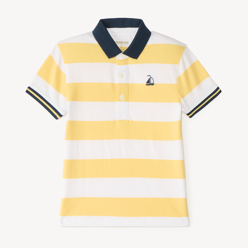 Polo de rayas con bordado de barco para niño. 
