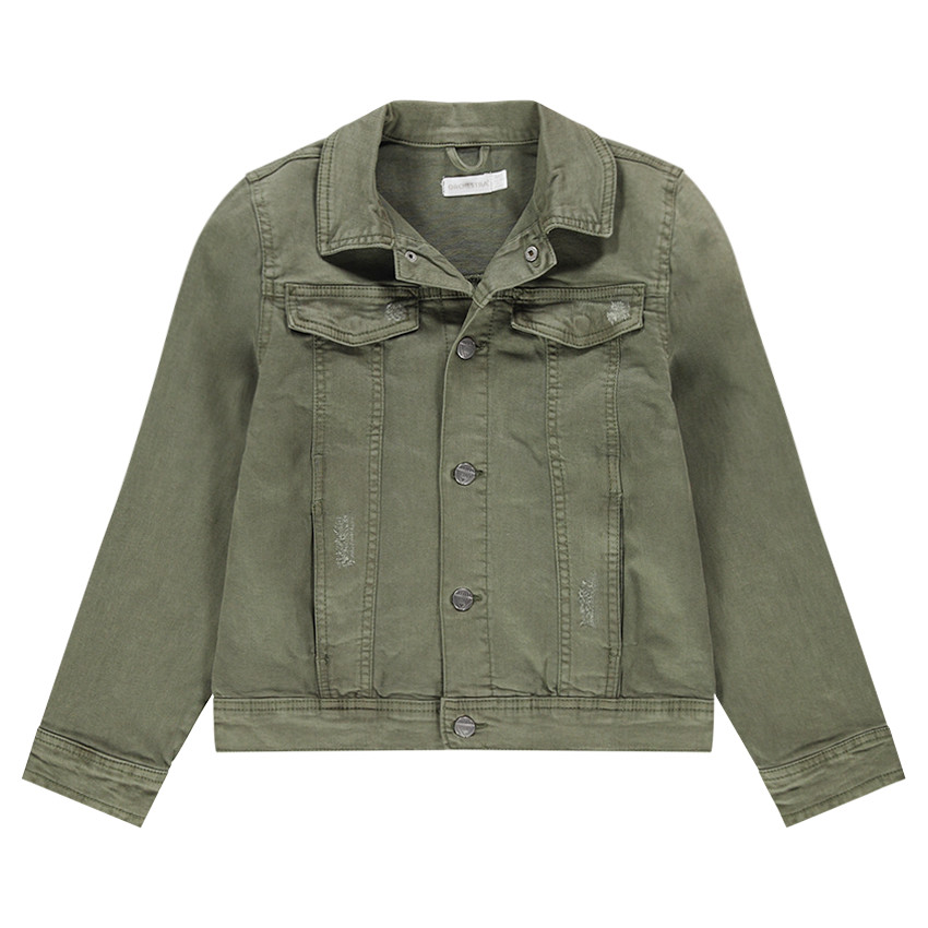 Júnior - Chaqueta vaquera con teñido verde caqui y bolsillos  