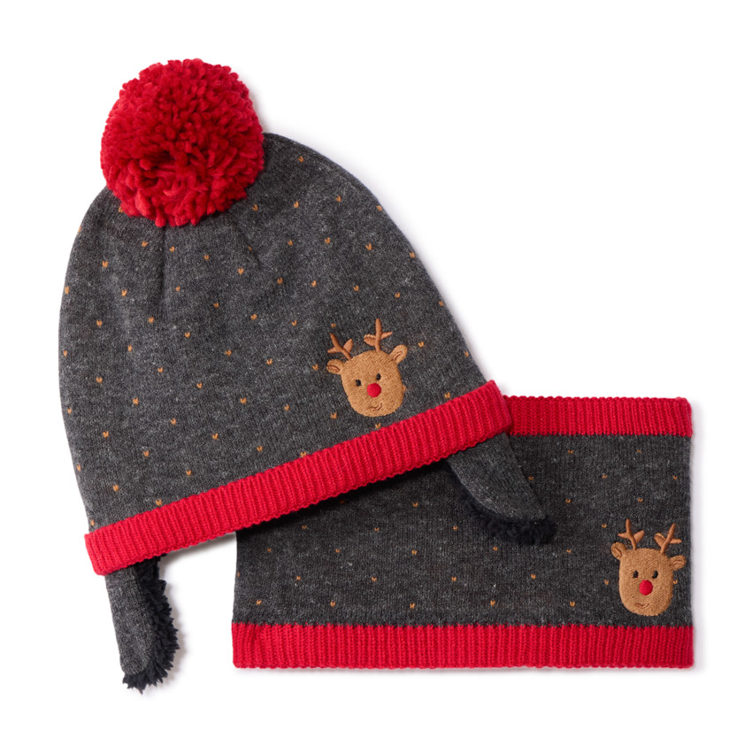 Conjunto gorro y braga con pompón y bordado de reina para bebé niño 