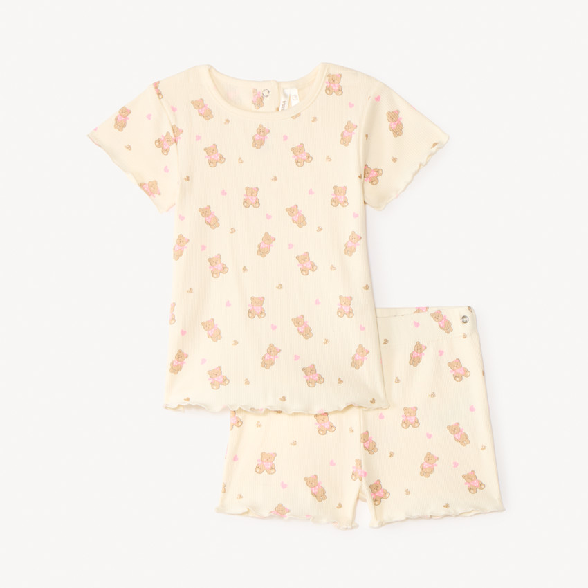 Conjunto de pijama corto de 2 piezas con camiseta + short con estampado de ositos para bebé niña (acabados diferentes según la edad) 