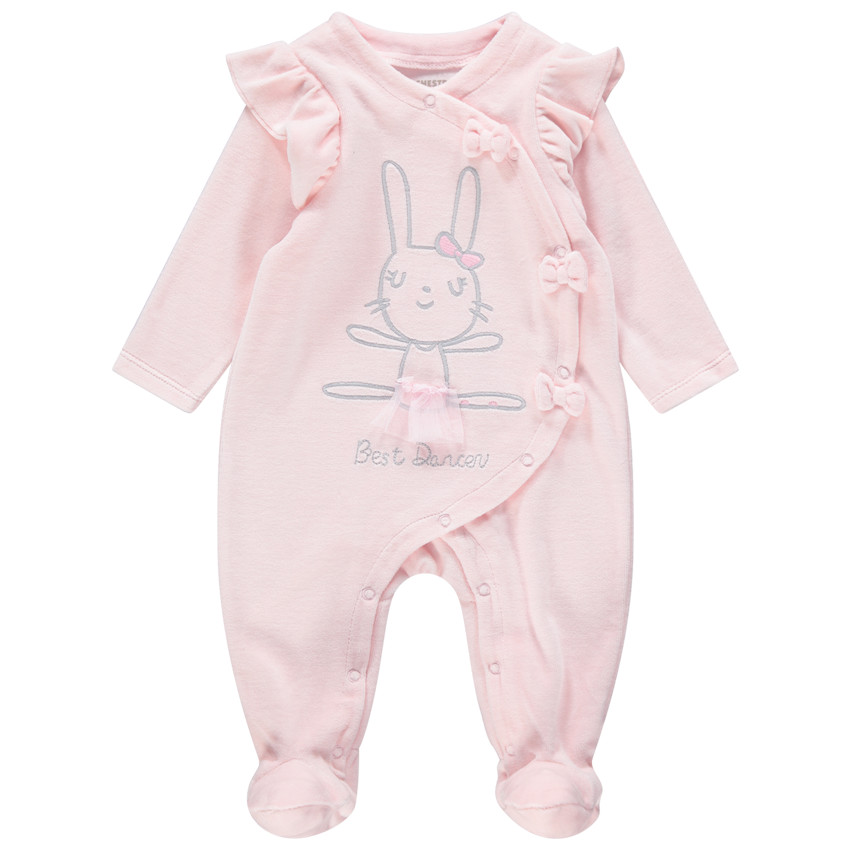 Pijama de terciopelo rosa con conejo bordado y lazos   Additional Pijama de terciopelo rosa con conejo bordado y lazos