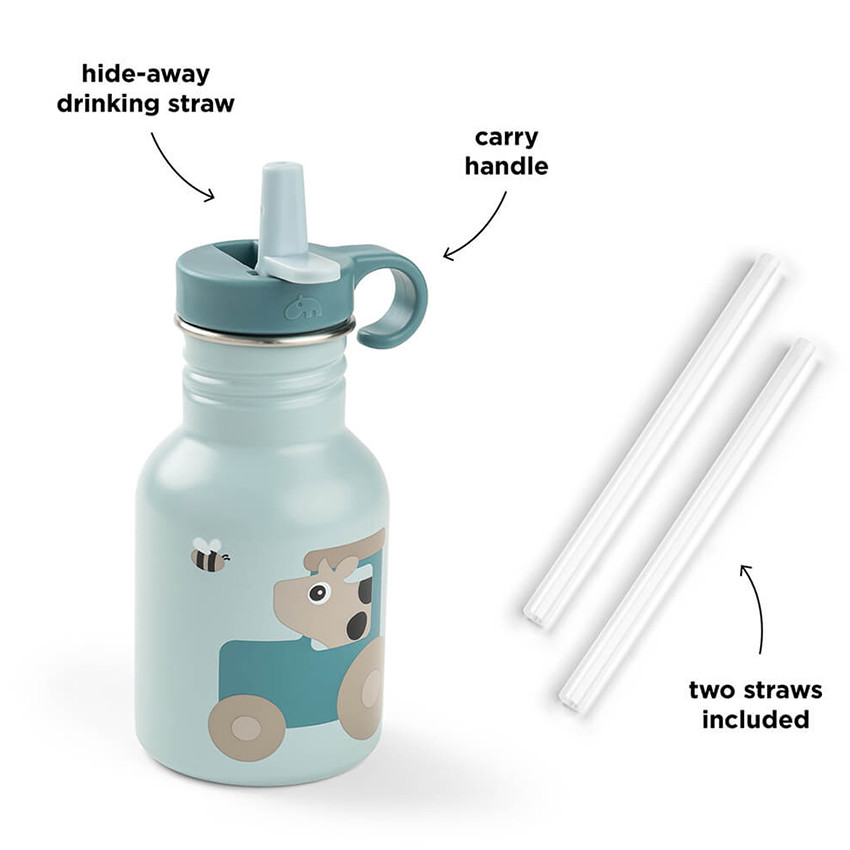 Botella acero inoxidable con pajita 350ml Tiny Farm azul 