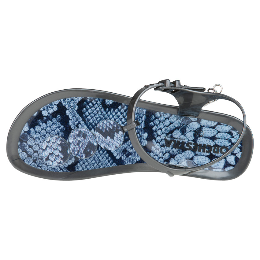 Nu-pieds en plastique avec imprimé et patchs fantaisie 