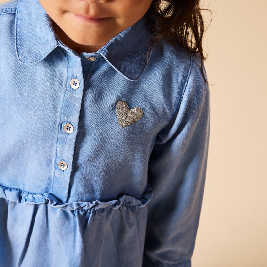 Vestido camisa de manga larga con bordado de corazón para bebé niña 