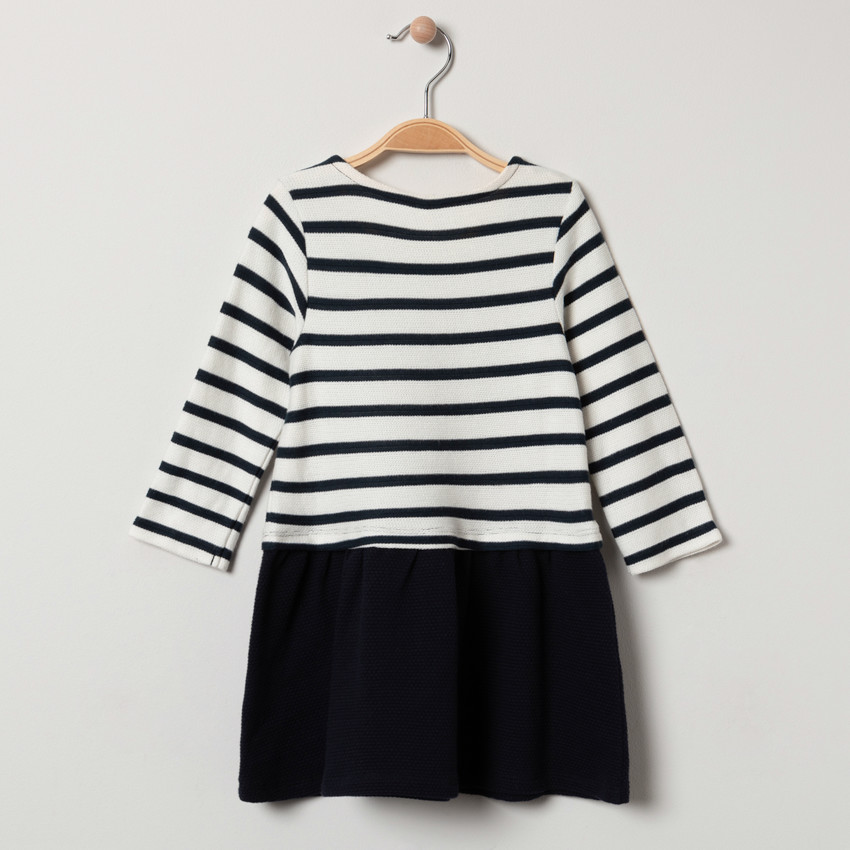 Vestido manga larga rayas y flor tul 