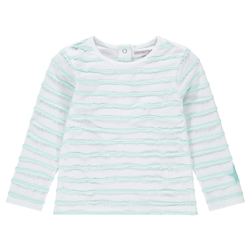 Camiseta de manga larga con rayas de relieve y estrella cosida 