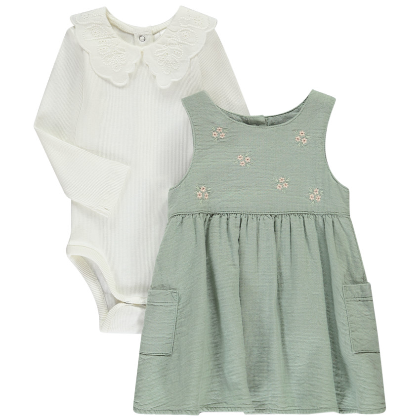 Conjunto de 2 piezas con vestido bordado para bebé niña 