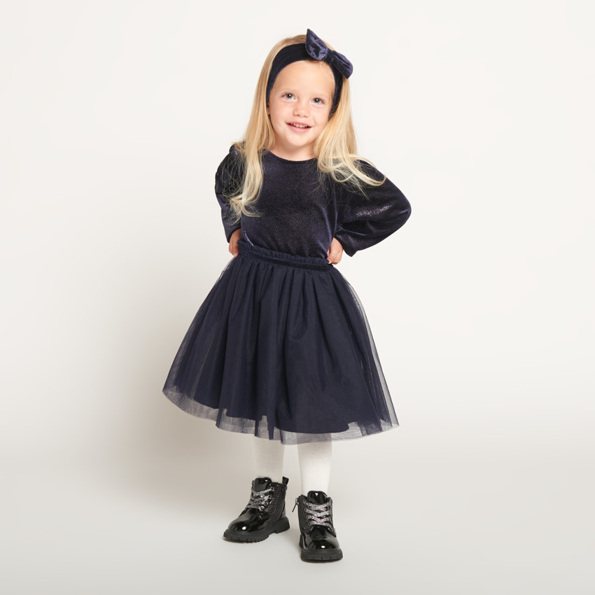 Vestido de fiesta de manga larga efecto 2 en 1 + diadema para niña. 