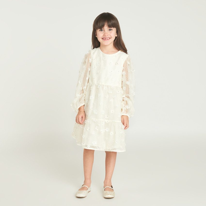 Ropa de manga larga de tela con flores 3D para niña 