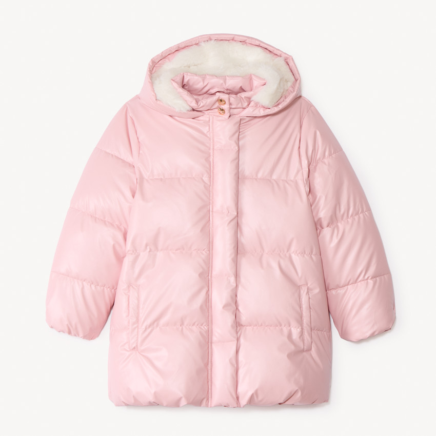Chaqueta acolchada con capucha de tejido iridiscente forrada en sherpa para niña 