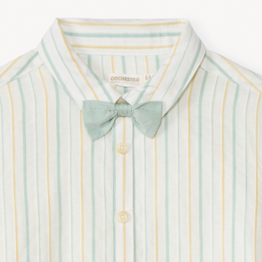 Camisa de rayas de manga corta + pajarita para niño 